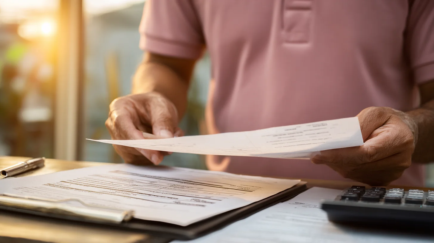 Close up of roofing contractors hands examining Calif